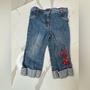 Vintage George Blue Cropped Jeans‎ with Red Floral Embroidery